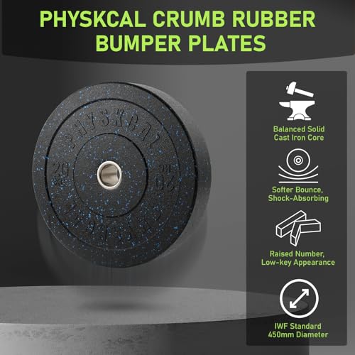 PhysKcal Hi-Temp Crumb Rubber Olympic Bumper Plates, 2’’ Stainless Steel Insert, IWF Coloured Weight Plates, Weight Discs for Weightlifting and Powerlifting - Image 3