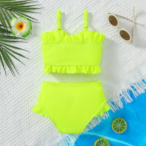 SuperGlee Toddler Baby Girls Swimsuit Two Piece Floral Stripe Swimwear Infant Summer Beach Bikini Bathing Suit (US, Age, 2 Years, 3 Years, Fluorescent Green)
