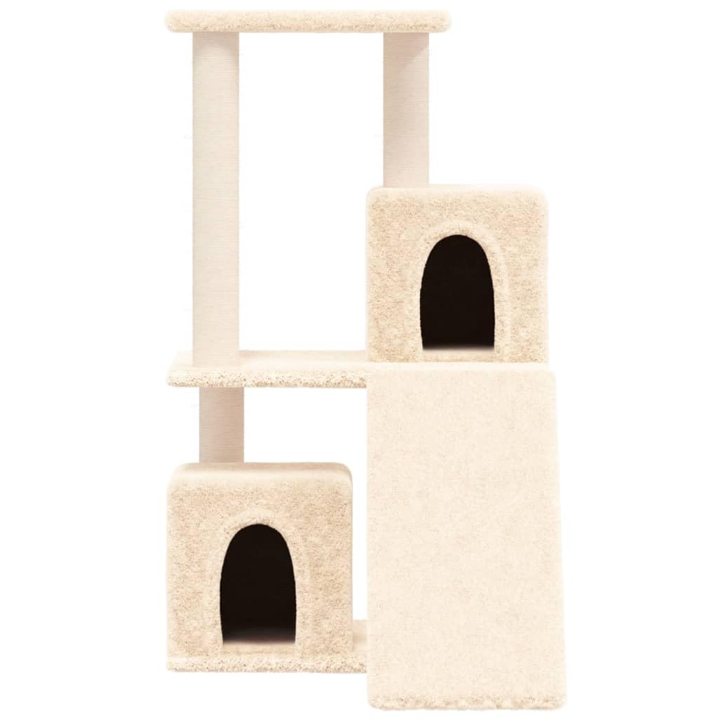 Kratzbaum mit Sisalsäulen und 2 Katzenhöhlen Creme 82cm | Kompakter Kletterturm fürs Wohnzimmer mit kuscheligen Liegeflächen und robuster Leiter für aktive Katzen.