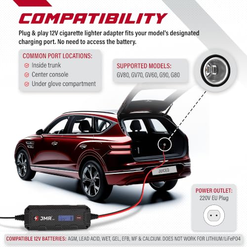 JMR Battery Charger for Genesis GV80 GV70 GV60 G90 G80 All Models Trickle Charger Conditioner Maintainer (No Lithium Mode)