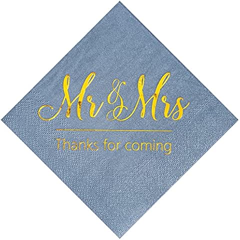Crisky Dusty Blue Hochzeit Servietten Mr & Mrs Gold Cocktail Getränke Dessert Servietten für Hochzeit Dusche Verlobung Party Dekorationen Cover
