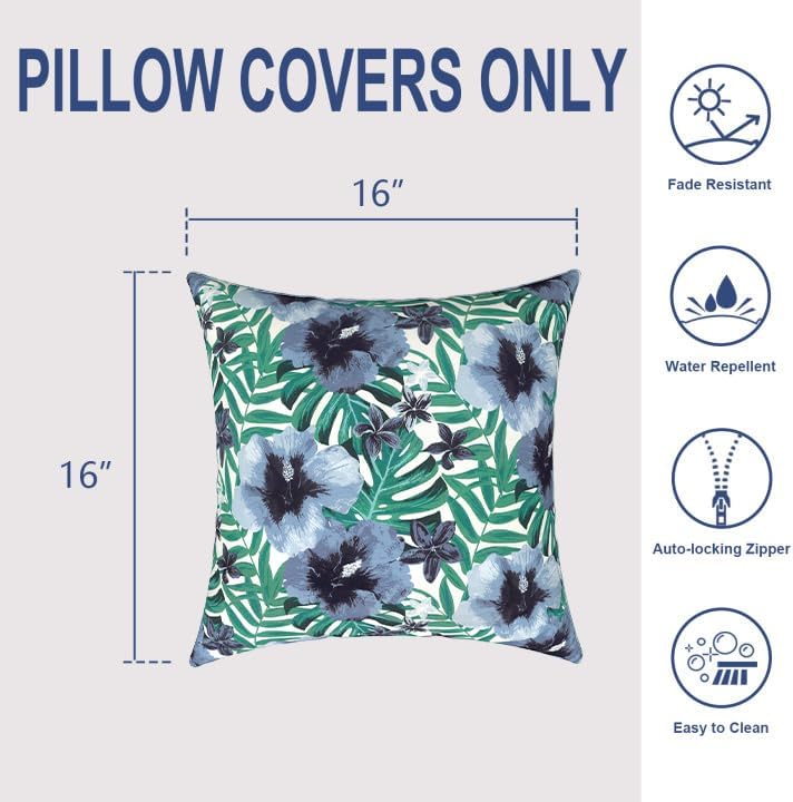 Miniatura 2 de Melody Elephant Juego de 2 almohadas para exteriores de 16 x 16 pulgadas, repelentes al agua con interiores, para muebles de patio, hogar, jardín,