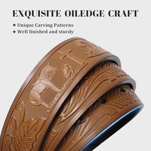Cowboy Cowgirl Belt Embossed Leather Belt - Country Belt for Men Women3