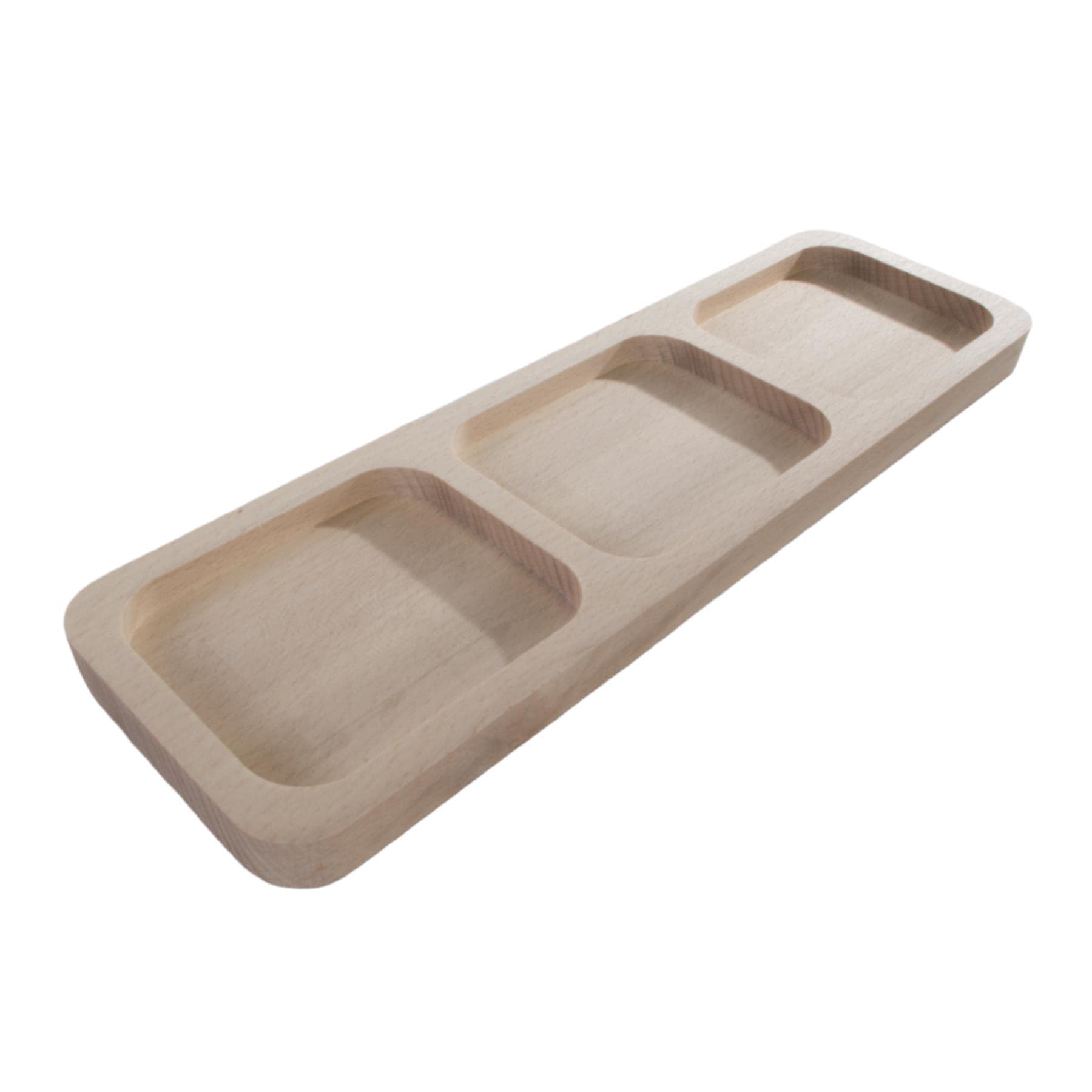 WooDeeDoo Wooden 3 Section Serving Dish Bar Snack Cheese Dip Nibble Tray Compartments Platter Untreated Beech Wood for Painting Staining or Waxing 30 x 9 x 1.5 cm