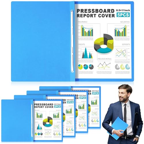 Dunzoom 5 Pcs Inch Pressboard Report Cover Presentation Binder Folder with Metal Prong for Business Presentations Contract Proposal and Other Documents Management (8.5 x 11 Inch Sky Blue)