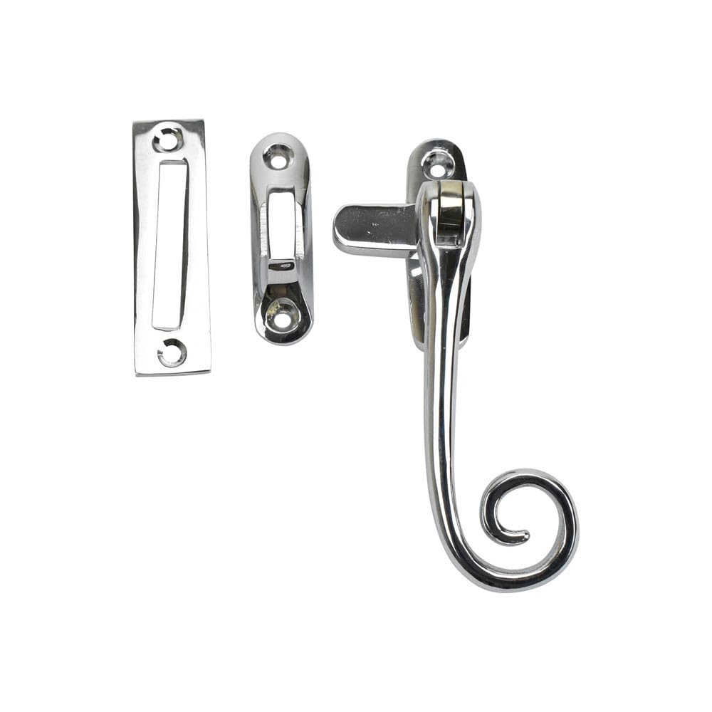Dart Monkey Tail Solid Brass Window Fastener with Hook & Mortice Plate - Polished Chrome