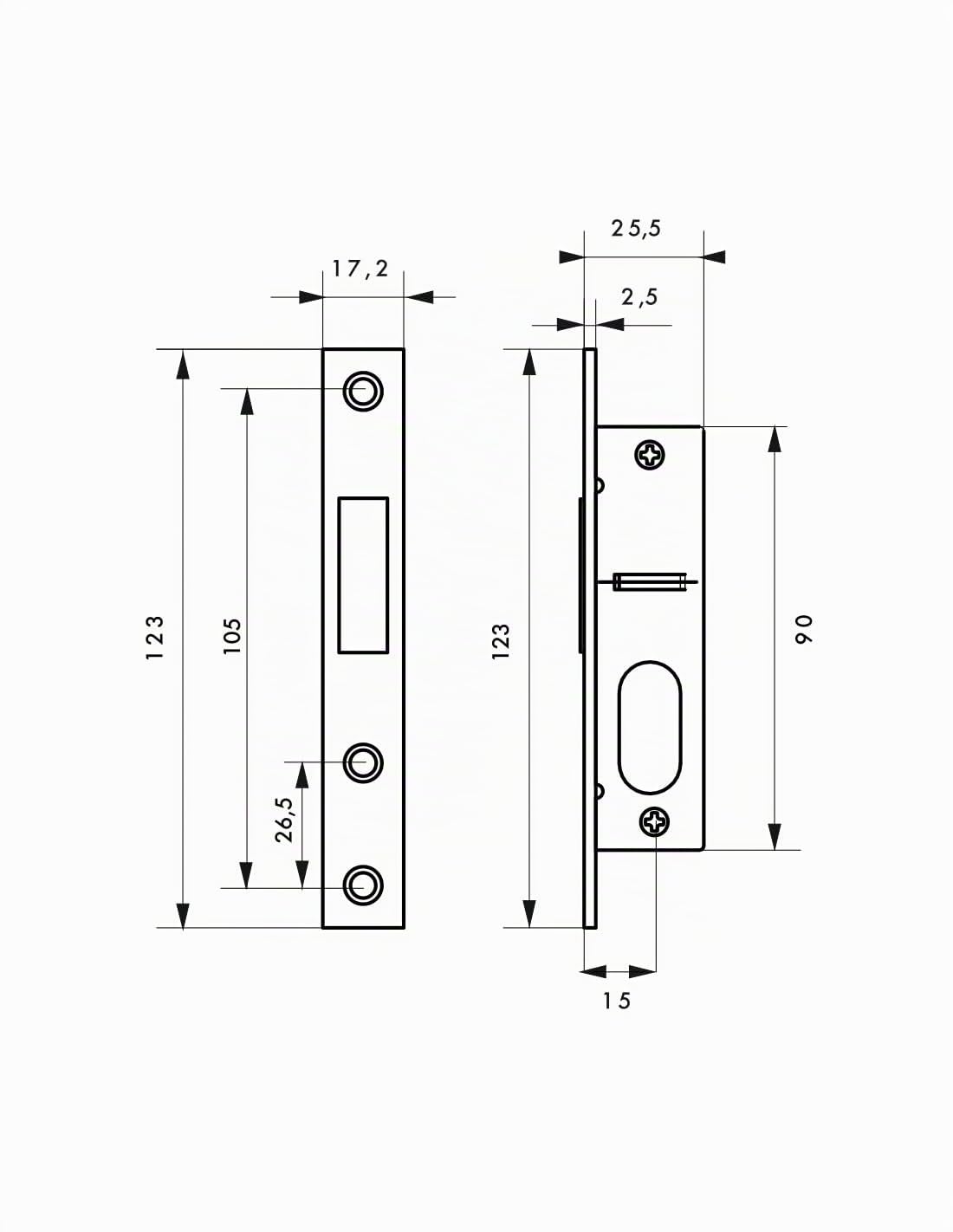 THIRARD - Cerradura Embutida con Cilindro para Puerta Metálica - Eje 15 mm - Cil. 30 x 30 mm - Borde Cuadrado - 3 Llaves - Frente Inox - Perno Aleación Niquelada - Gris