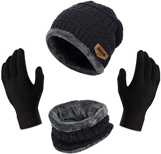 Bindian Winter Premium Knitted Unisex Beanie Hat, Fleece-Lined Thermal Scarf & Insulated Gloves – Cozy, Stylish, Cold Weather Gear for Men & Women, Ideal for Travel, Work