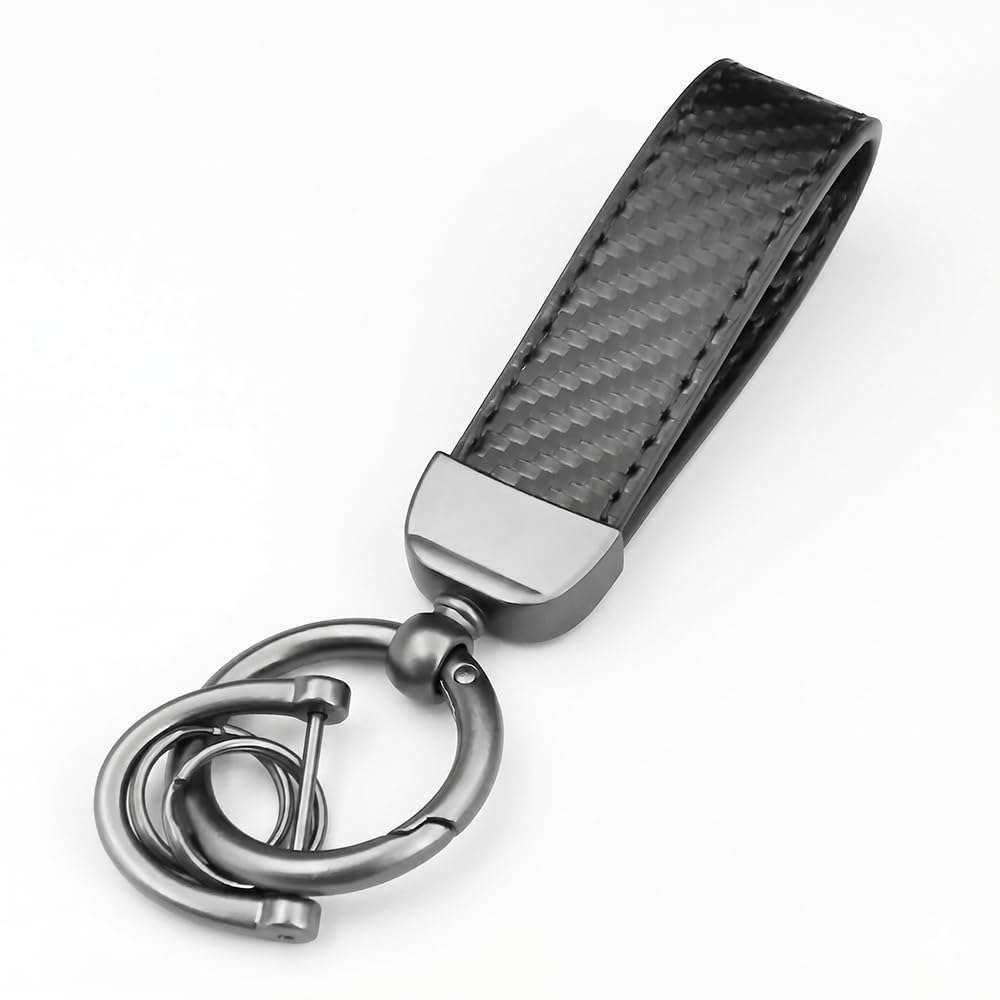 QIZUN 1pcs Car Key Ring for Fiat 500 PANDA PUNTO UNO DUCATO LINEA ARGO DOBLO Idea, D-Ring Fob Carbon Fiber Leather Keychain Men Women Metal Loop Holder Organizer Strap,Black