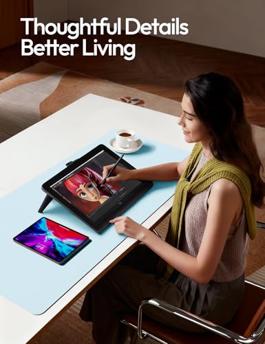 Image of YSAGi Leather Desk Protector, Office Mat, Large Mouse Mat, Non-Slip PU Leather Blotter, Laptop Pad, Waterproof Writing Pad for Office and Home (Baby Blue, 47.2 inch x 23.6 inch)