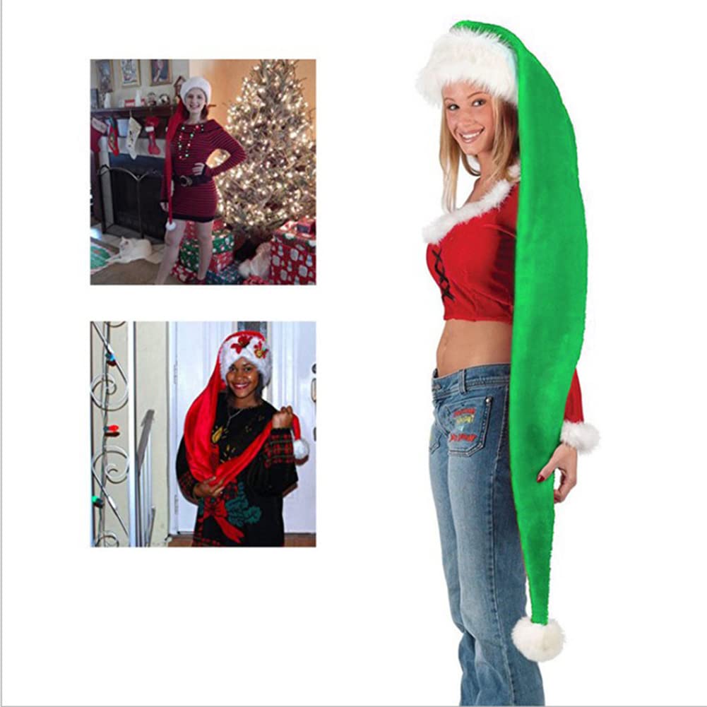 Santa Claus Hat Extra Long Christmas Hat Velvet Plush Christmas Cap Unisex Xmas Hat Comfort Thicken Santa Hat for Adults Women Men 59.1inch Long Tail Hat for New Year Festive Holiday Costume Party - Image 2