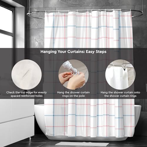 Image of Encasa XO Bathroom Shower Curtain 8 Feet with 10 Hooks | (56x96 in) Quick Dry Heavy Printed Polyester Fabric Bathroom Curtains Waterproof | Machine Washable, Mould & Mildew Resistant - Squares