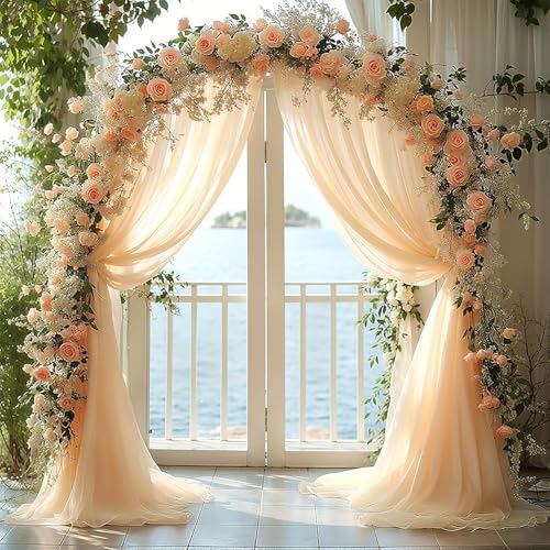 BSTDAYEVER Tenture Mariage Voilage Champagne Mariage Arche Tenture Rideau en Tulle 1.6x8m Tissu d'organza pour Drapé Arche pour Décoration de Mariage...