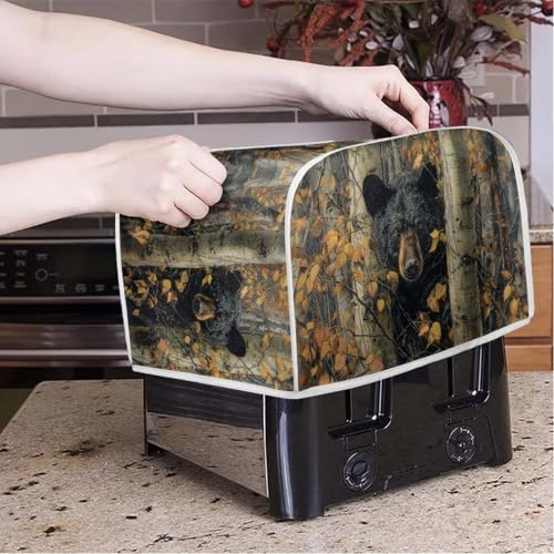 Image of Talayituse Bear Hunting Camo Print Toaster Dust Cover 4 Slice, Christmas Decoration Bread Maker Cover Toaster Covers Washable Stain Resistant Kitchen Small Appliance Covers, M