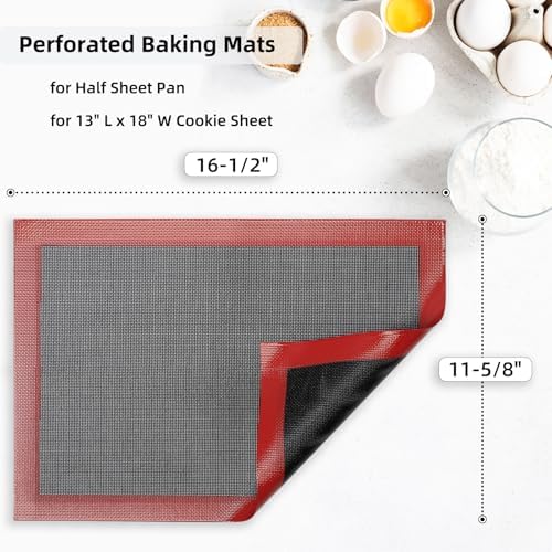 Silicone Baking Mat with Microperforated, 2 PCS Perforated Baking Mats/Oven Liners for 13" x 18" Half Sheet Pan, Reusable Air Mesh Silicone Mat for Cookie/Eclair/Bread/Pizza/Pastry - Thumbnail 4