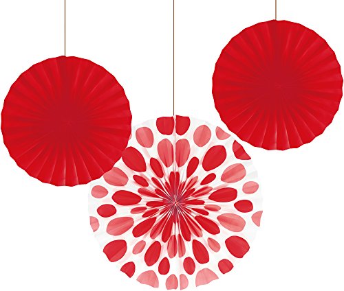 Creative Converting 3-Count Solid and Polka Dots Paper Fans, 12