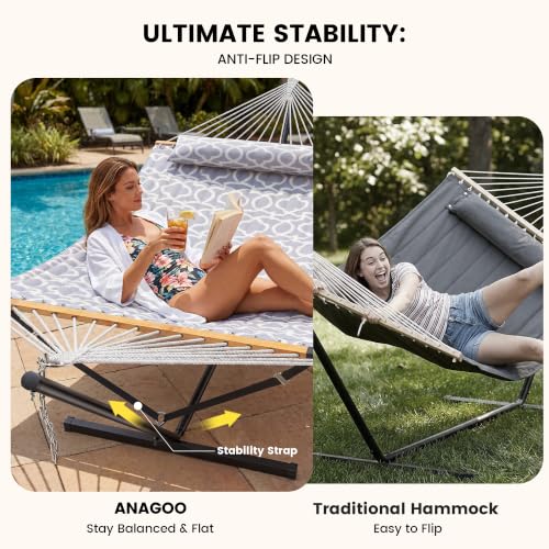 Image of ANAGOO Double Hammock with Stand 500lbs Heavy Duty Outdoor Two Person White