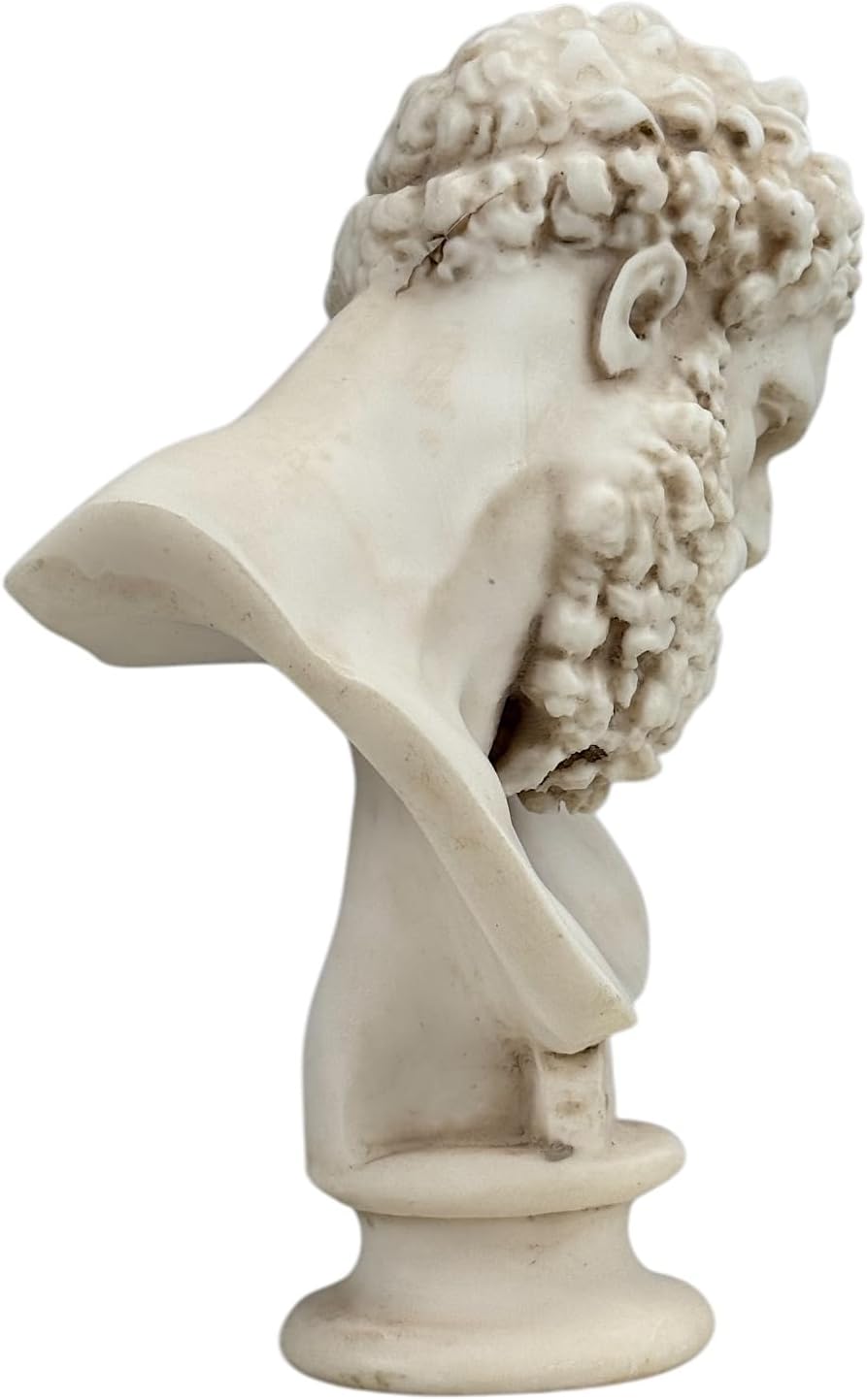 Hercules Bust Head Greek Statue Sculpture Cast Marble Grey 7.8 inches