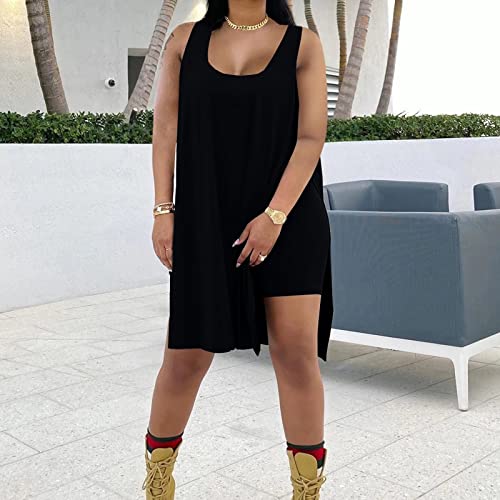 AXOSY Women's Plus Size 2 Piece Outfits Sleeveless Tunic Tops and Bodycon Biker Shorts Sets Tracksuits2