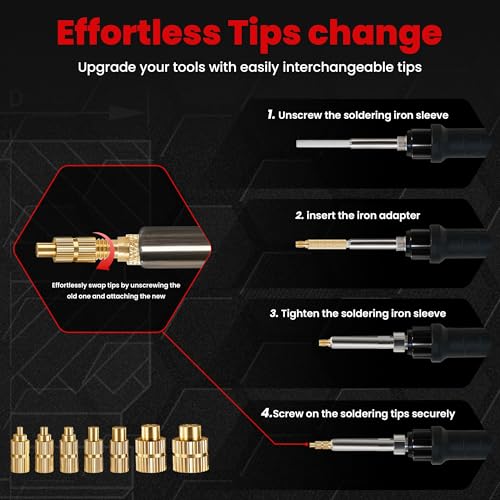 Image of Heat Set Insert Tips 8Pcs /Soldering Tips for Thread Inserts M2M2.5M3M4M5M6M8#2-56#4-40#8-32#10-24 1 /4 inch, Compatible with T18 ST 900M FX888D FX600 WLC100 Irons- Press Tool for Plastic3DPrinterComponents