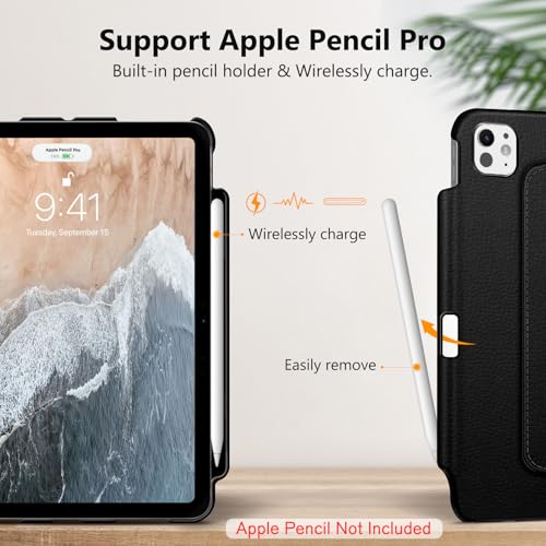 Image of Fintie Rotating Case for iPad Pro 11-inch (M5) 2025 / (M4) 2024 - [Built-in Pencil Holder] 360 Degree Swiveling Smart Stand Protective Cover, Auto Sleep /Wake, Black