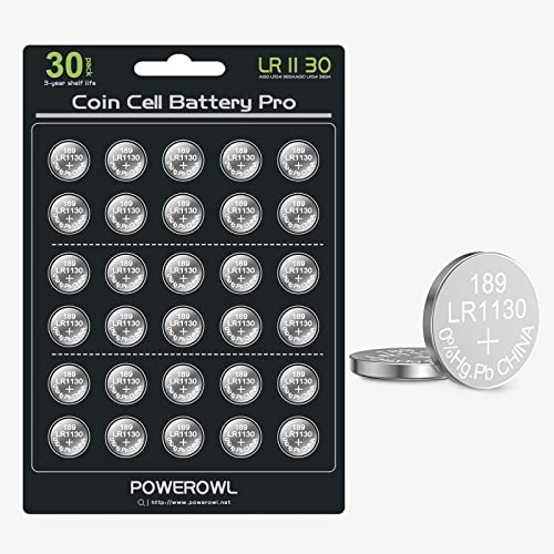 POWEROWL - 30 Pack LR1130 AG10 1.5V Button Cell Batteries for Watches