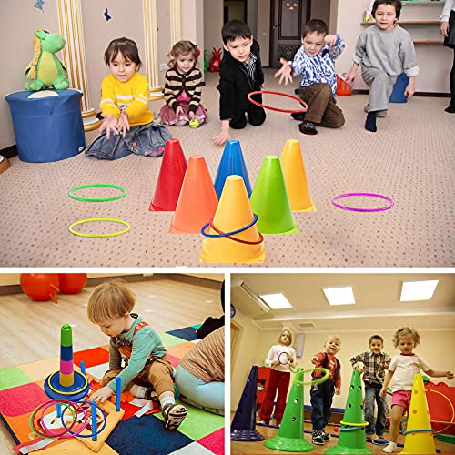 OOTSR 12 stücke Kunststoff Toss Ringe Set für Ring Toss Spiel, Drinnen draußen Kinder Target Übungsspiele, Party Favor Spiele, Karneval, Garten (6 Farben)