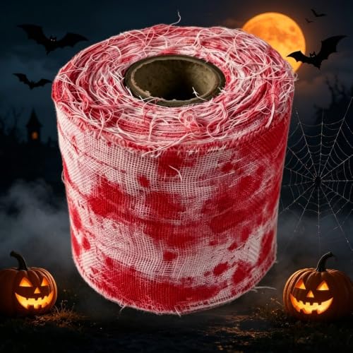 1 rollo de 11 yardas de venda sangrienta de gasa de Halloween, tela espeluznante, cinta de vendas sangrientas, decoración para fiesta miniatura 2