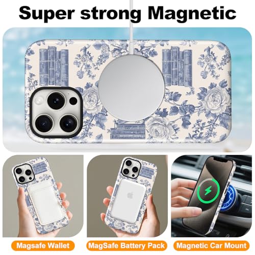 Magnetic for iPhone 14 Pro Max Case Cute Flower Phone Case, Blue Bookish by flewfun - Used condition - Image 4