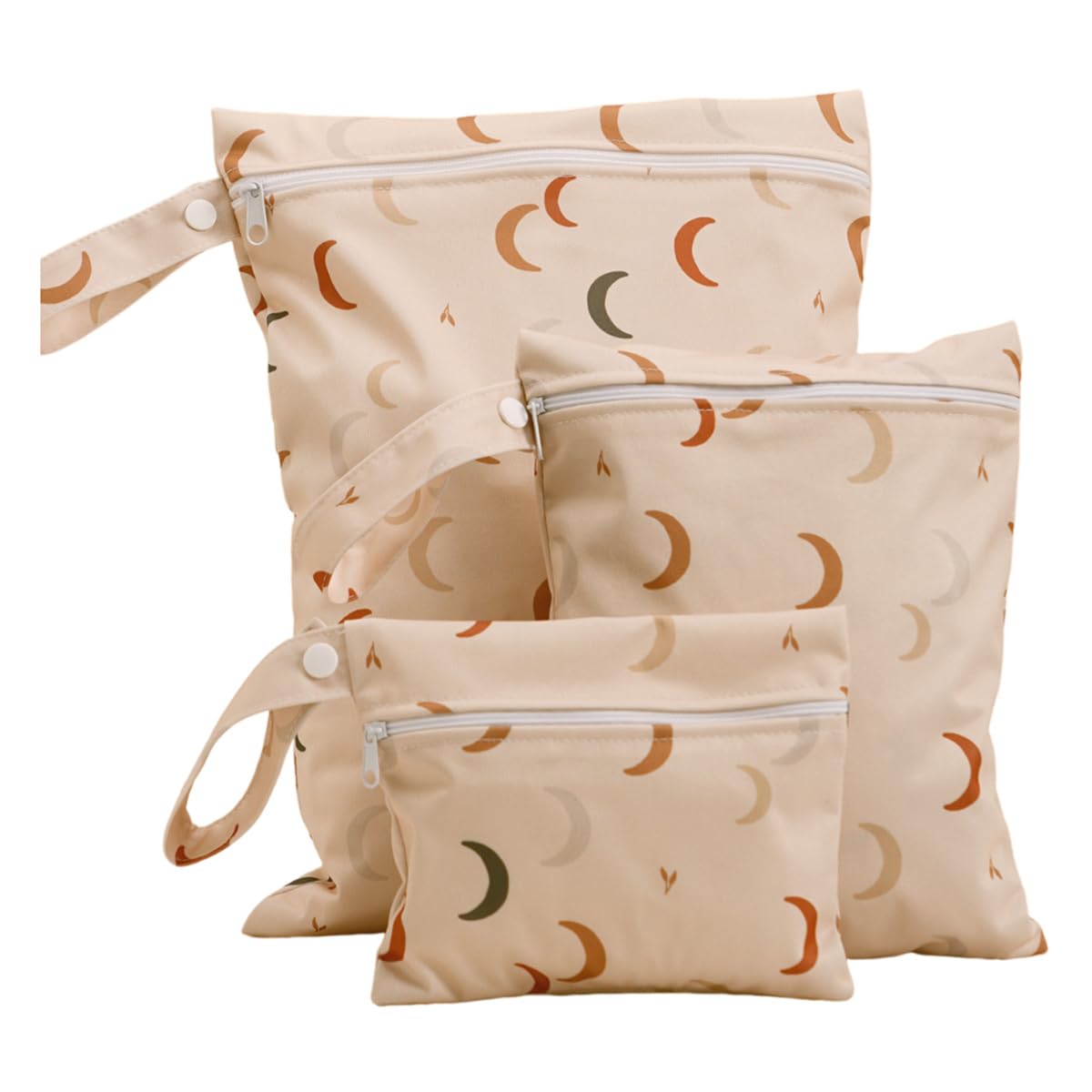 Treer 3 PCS Wet Bags Baby Cloth Nappy Wet Bag, Elegant Chic Print Waterproof Reusable Diaper Bags with Zipper, Wet Dry Organizer Bag for Swimming, Baby Diaper, Travel Beach (Crescent Moon)