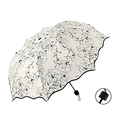 SvriTe Chic Floral Anti-UV Paraguas Plegable Sol Compacto Mujeres Señoras Señoras a Prueba de Viento Lluvia Hermosa Flor 8K Sombrilla Paraguas, Negro