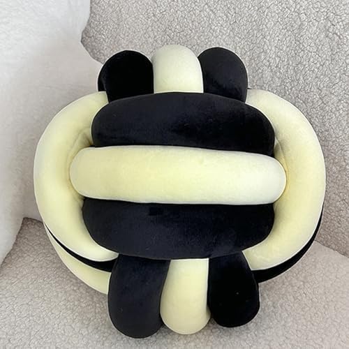 8.7 inch Knot Pillow Ball, Soft Home Decorative Throw Pillows Cushion, Round Changeability Knotted Pillows, Modern Home Handmade Cushions for Bedroom, Sofa, Couch (Black Yellow, 8.7 inch)