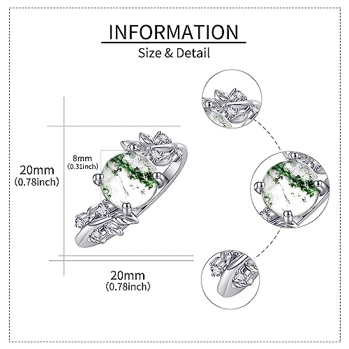 Hukkun Natural Moss Agate Ring Sterling Silver Green Moss Agate Ring Promise Ring Engagement Wedding Jewelry Gift For Women #TOP4