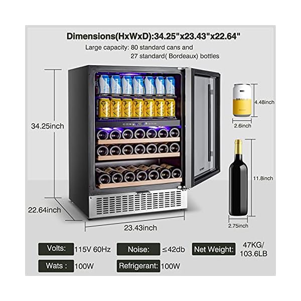BODEGA 24 Inch Beverage and Wine Cooler, 80 Cans and 27 Bottles