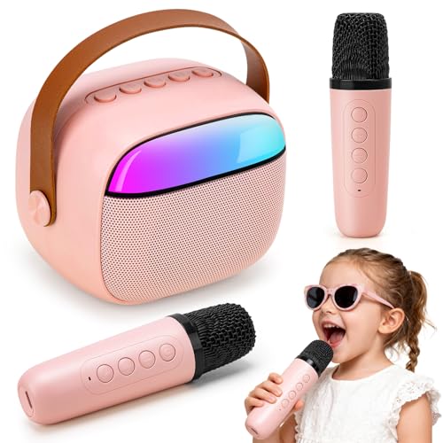 Funsland Karaoke Maschine Kinder mit 2 Mikrofon - Karaoke Mikrofon Kinder mit LED & Stimmeffekten, Geburtstag/Weihnachten Geschenk Spielzeug Junge Mädchen 3-18 Jahre (Rosa)