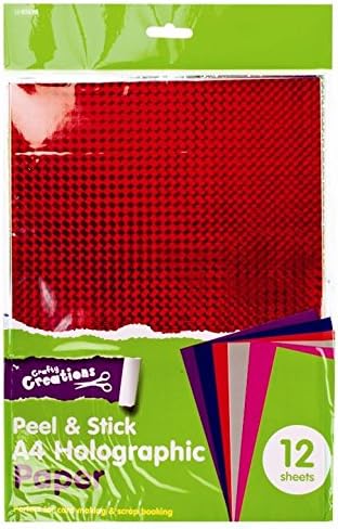 RAGE ACCESSORIES Peel & Stick A4 Holographic Paper 12 Sheets Assorted Colours Card Making Scrap Booking Arts & Crafts
