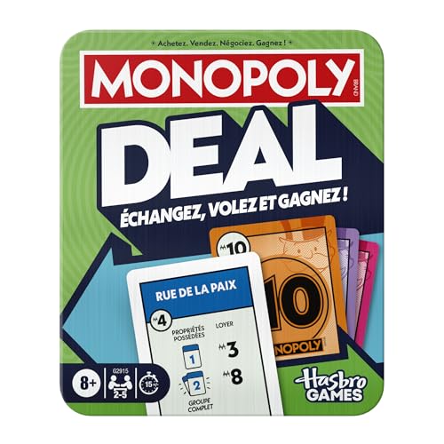 Monopoly Deal, Jeu de Cartes dans Une boîte en métal | dès 8 Ans | 2 à 5 Joueurs | 15 Min. | Jeu Familial pour Enfants, Ados et Adultes I Jeu de Voyage | Version...
