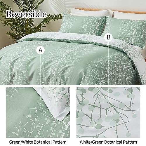 Fondream Green Leaves Duvet Cover Double Botanical Reversible Bedding Set Soft Microfiber Bedding Cover with Pillow Cases (Double,3Pcs) - Image 3