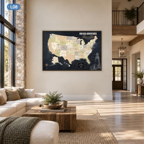 Image of IPIC Personalized Vintage Framed USA Map Pin Board, Image Size 42x28 in