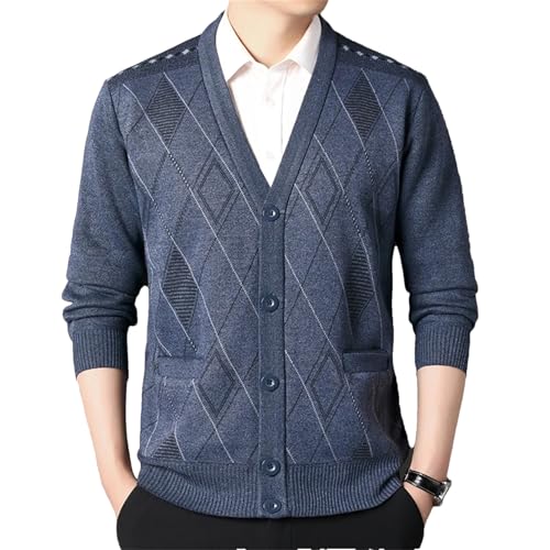Men V Neck Knit Cardigan Sweater Casual Fit Button Front Long Sleeve Pullover Knitwear