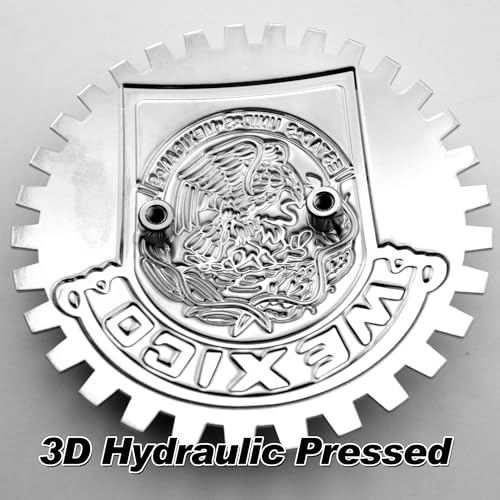 Image of Premium Mirror Chrome Red ISO 9001 Mexico Eagle Flag Grill Badge Mexican Emblem for Trucks and Cars
