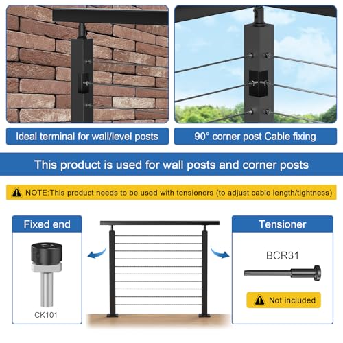 Terminales de barandilla de cable negro CKE de 1/8 con 50 anclajes 6