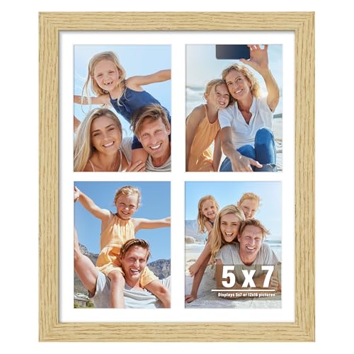 Image of DUENPY 12x16 Collage Picture Frame, Made of Natural Solid Wooden Picture Frames, Displays Four 5x7 Picture Collage, or 12x16 (Without Mat) Wall Decor, Wall Hanging, Solid Color.