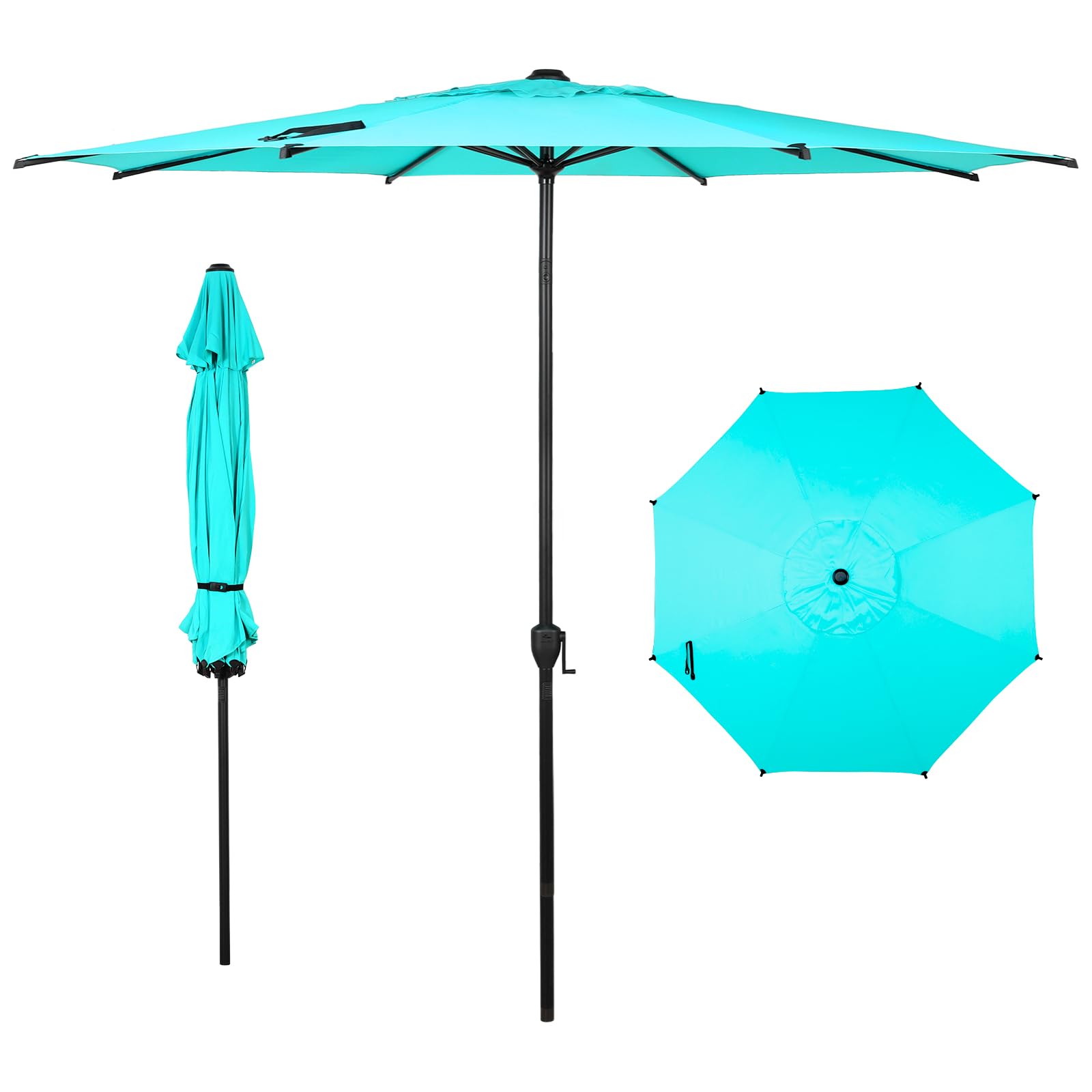 Abba Patio 11FT Lyon Outdoor Patio Umbrella Outdoor Table Umbrella with Push Button Tilt and Crank Market Umbrella 8 Sturdy Ribs UV Protection Waterproof for Garden Deck Backyard Pool, Turquoise