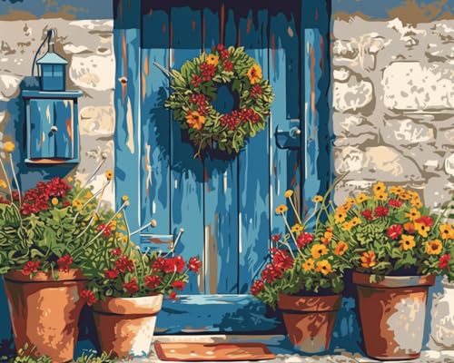 Image of Moohue DIY Counted Stamped Cross Stitch Kits for Adults 14 Count Cross Stitch Patterns Wreath Printed Cross Stitch Kits for Adults (Door Wreath)