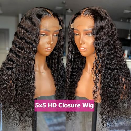 Image of 26 Inch 5x5 Lace Front Wigs Human Hair Pre Plucked 150% Density Water Wave Glueless Lace Frontal Wigs Human Hair for Women 5x5 Brazilian Virgin HD Lace Closure Human Hair Wigs with Baby Hair