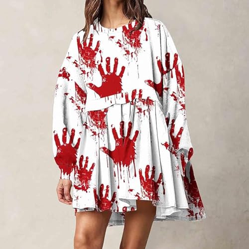Vestido con capucha Halloween de diseño irregular patchwork y falda plisada 3