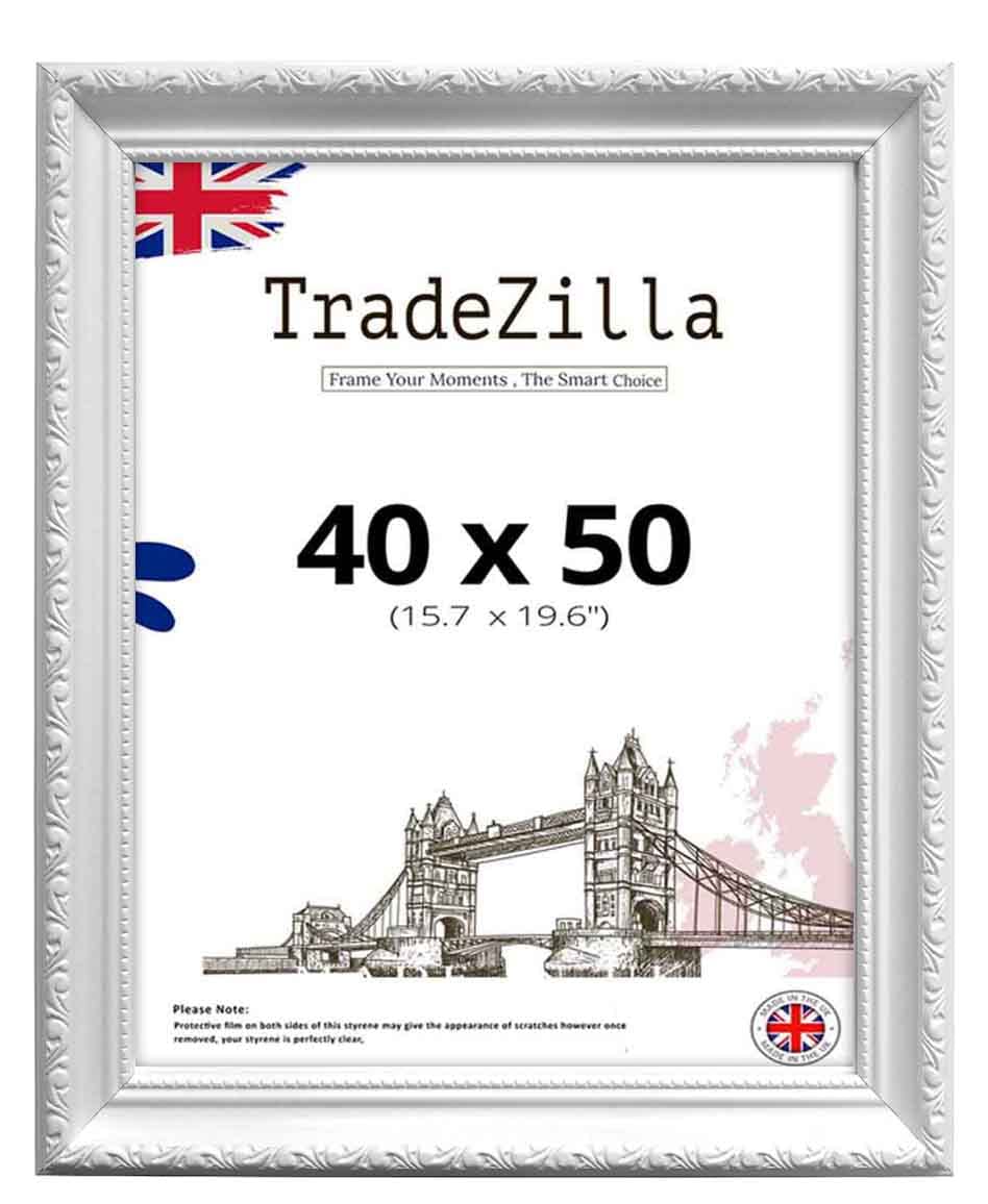 TradeZilla Large White Ornate Shabby Chic 40X50 CMPicture/Photo/Poster Vintage Antique frame for Art Prints, Vertically or Horizontally, Wall Mounting Hardware Included (White)