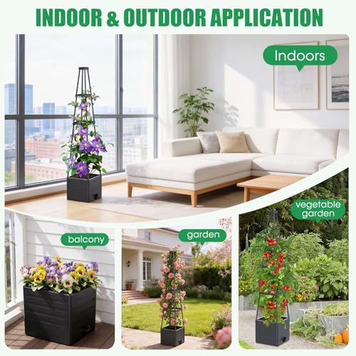 2Pack Raised Garden Bed Planter Box with Trellis, 57" Self-Watering Tomato Cage Planters for Climbing Plants Vegetable Vine Flowers Outdoor & Indoor (57x9.8x9.8IN)