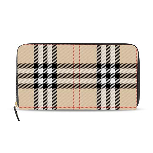 Preisvergleich Produktbild Gigijy Geldbörse mit Karomuster, mehrere Kreditkartenfächer, Leder, mit Reißverschluss